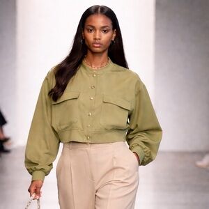 Michael Michael Kors Olive Green Cropped Jacket Gold Buttons